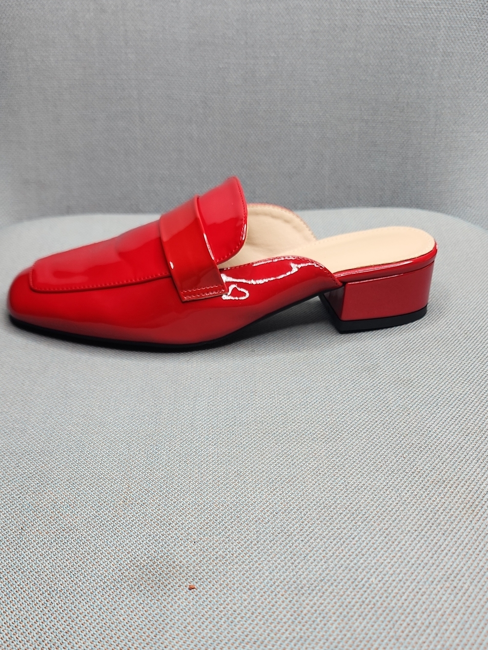 Women's Red Patent Slip-On Mule with Low Block Heel